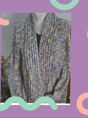 Popcorn Knit Open Cardigan - Women's Pastel Mix Size Xl